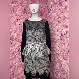Tibi Lace Peplum Black Silver Dress Wool Silk 4